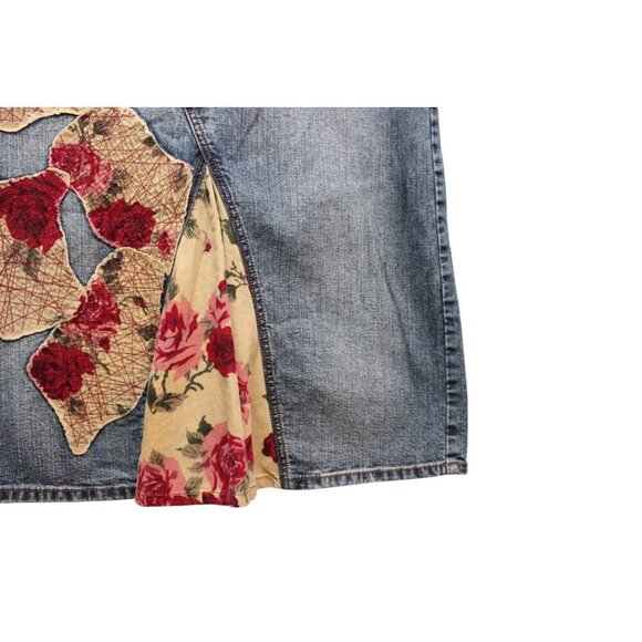Y2K Express Denim Skirt Size 12 Patchwork Floral Corduroy Boho Festival Artsy - Picture 7 of 12